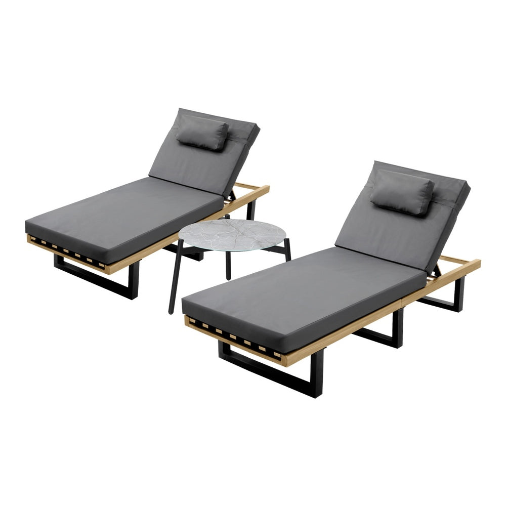 2PCS Patio Sun Lounge with Table Set Grey