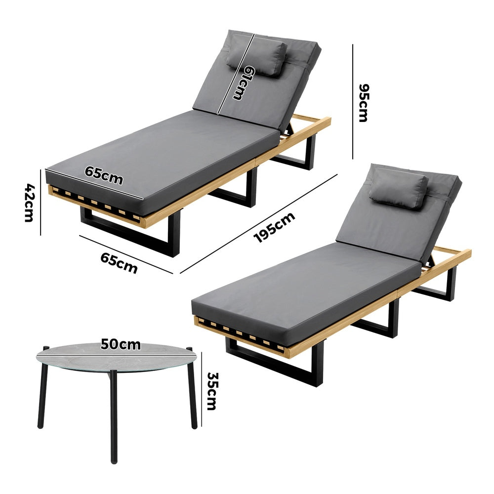 2PCS Patio Sun Lounge with Table Set Grey
