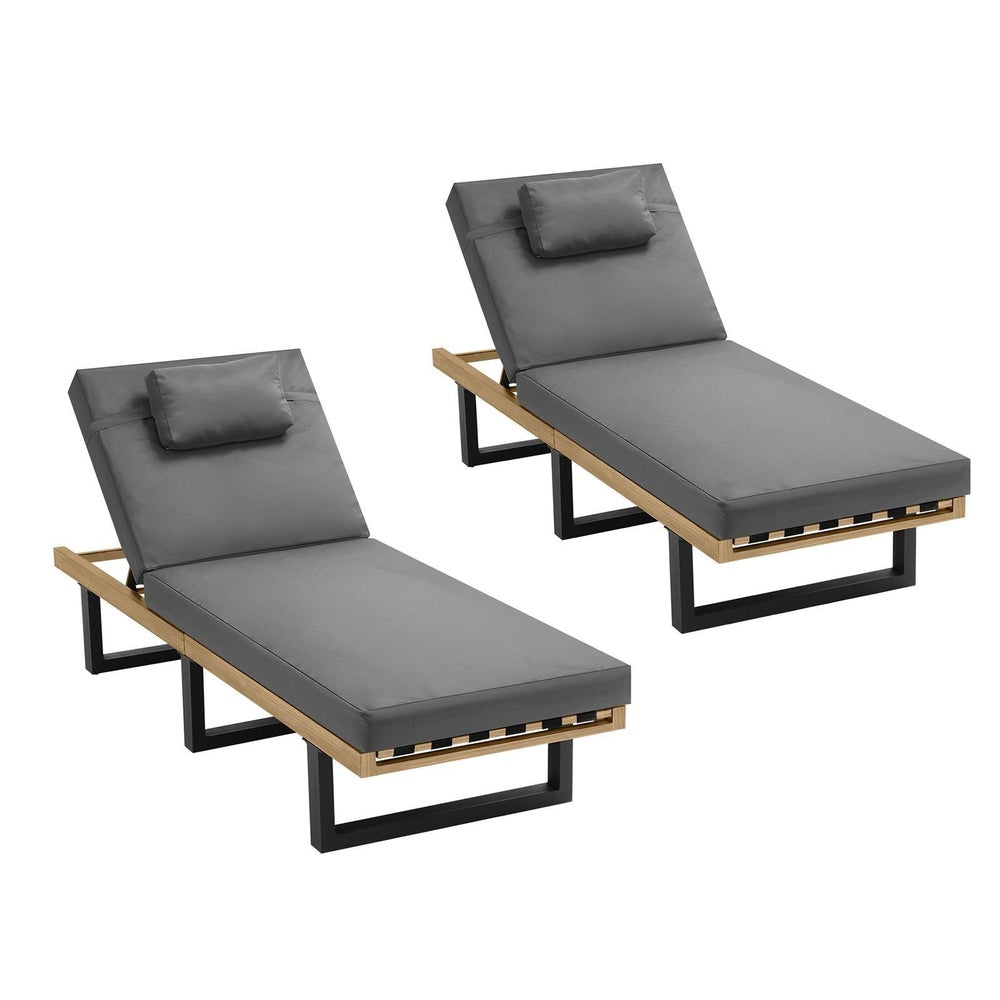 2PCS Patio Sun Lounge with Table Set Grey