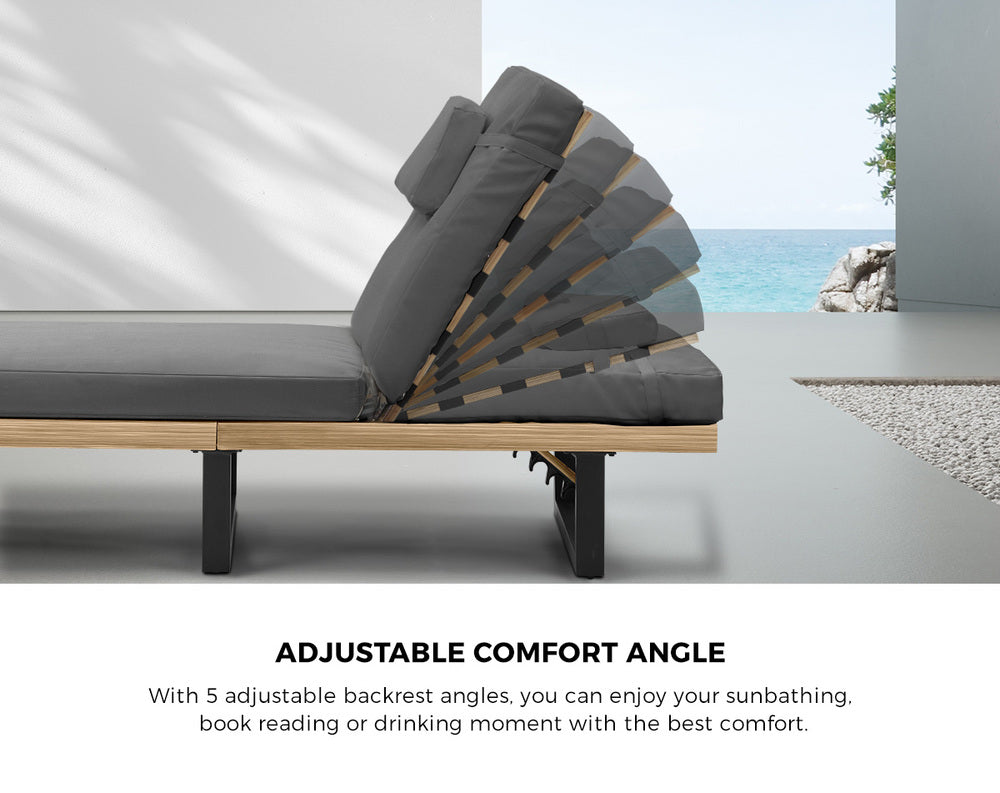 2PCS Patio Sun Lounge with Table Set Grey