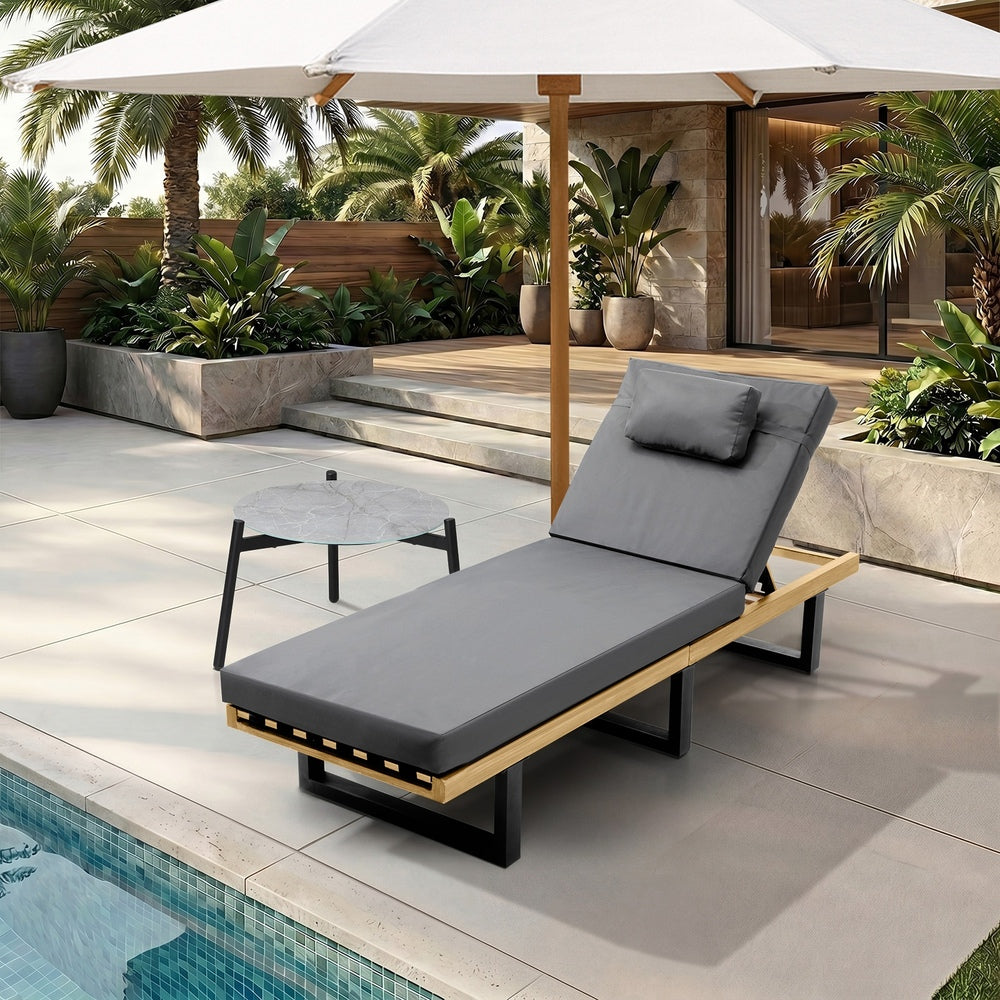 Patio Sun Lounge Set Grey Table Outdoor | Simpledeals