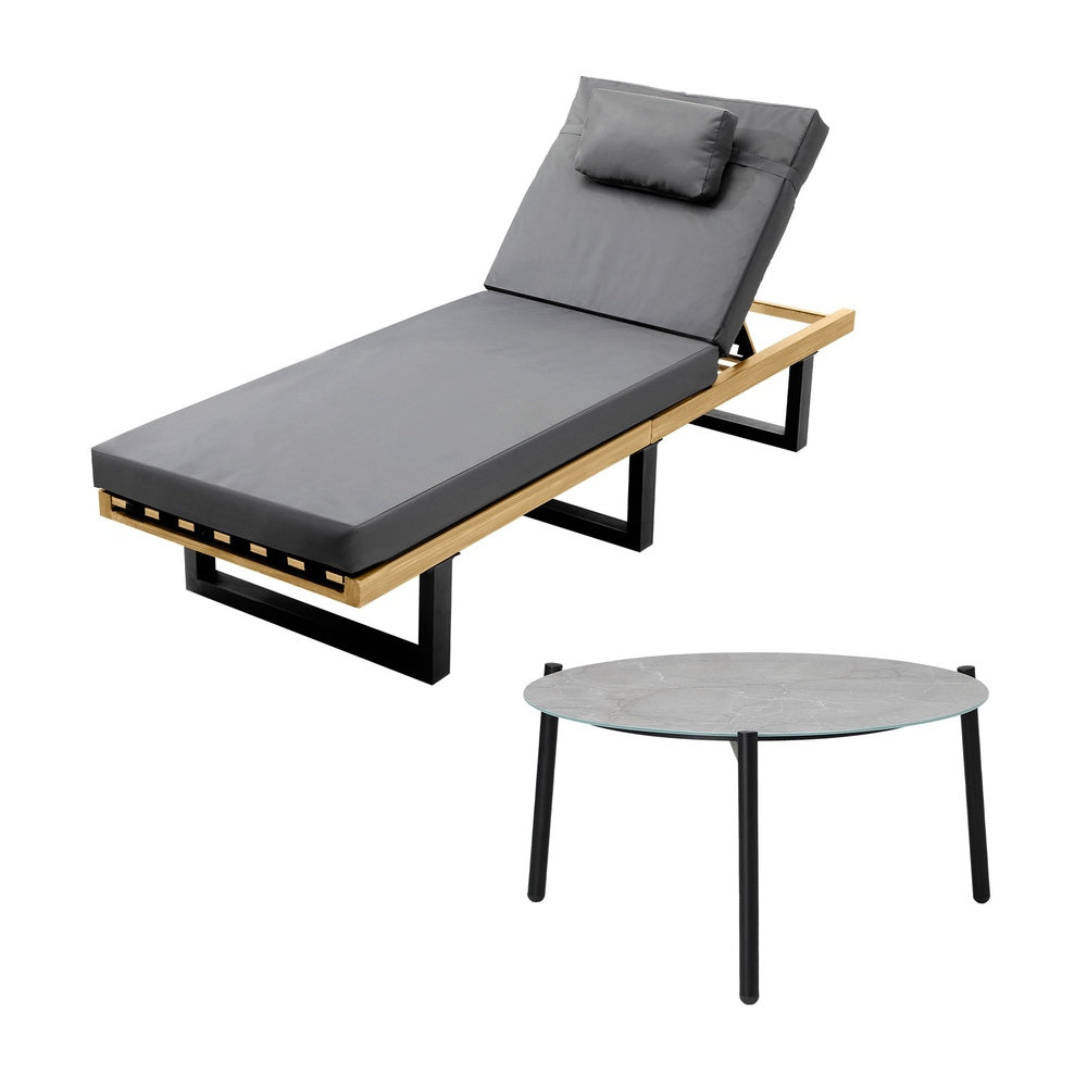 Patio Sun Lounge Set Grey Table Outdoor | Simpledeals