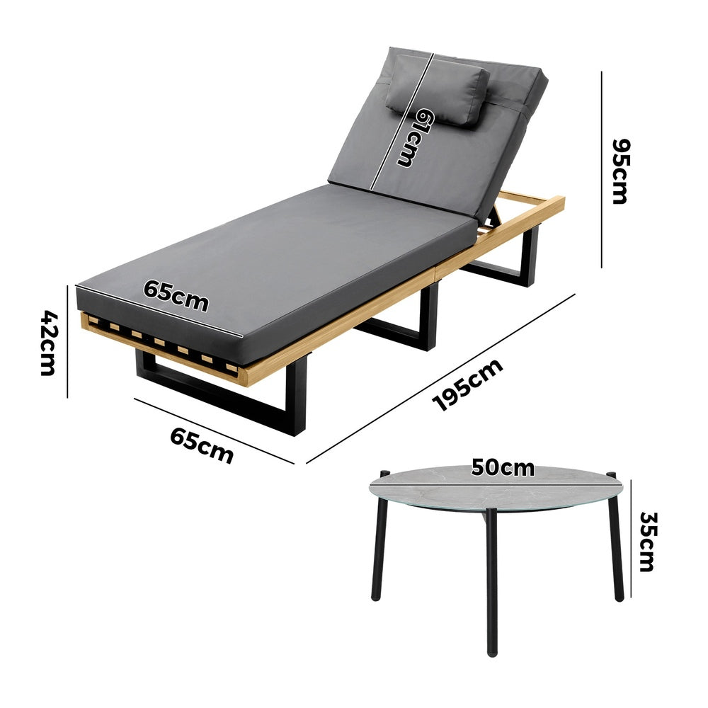 Patio Sun Lounge Set Grey Table Outdoor | Simpledeals