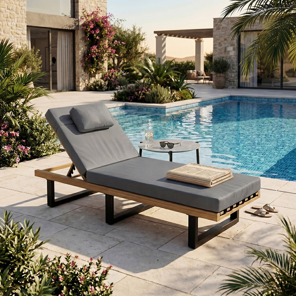 Patio Sun Lounge Set Grey Table Outdoor | Simpledeals