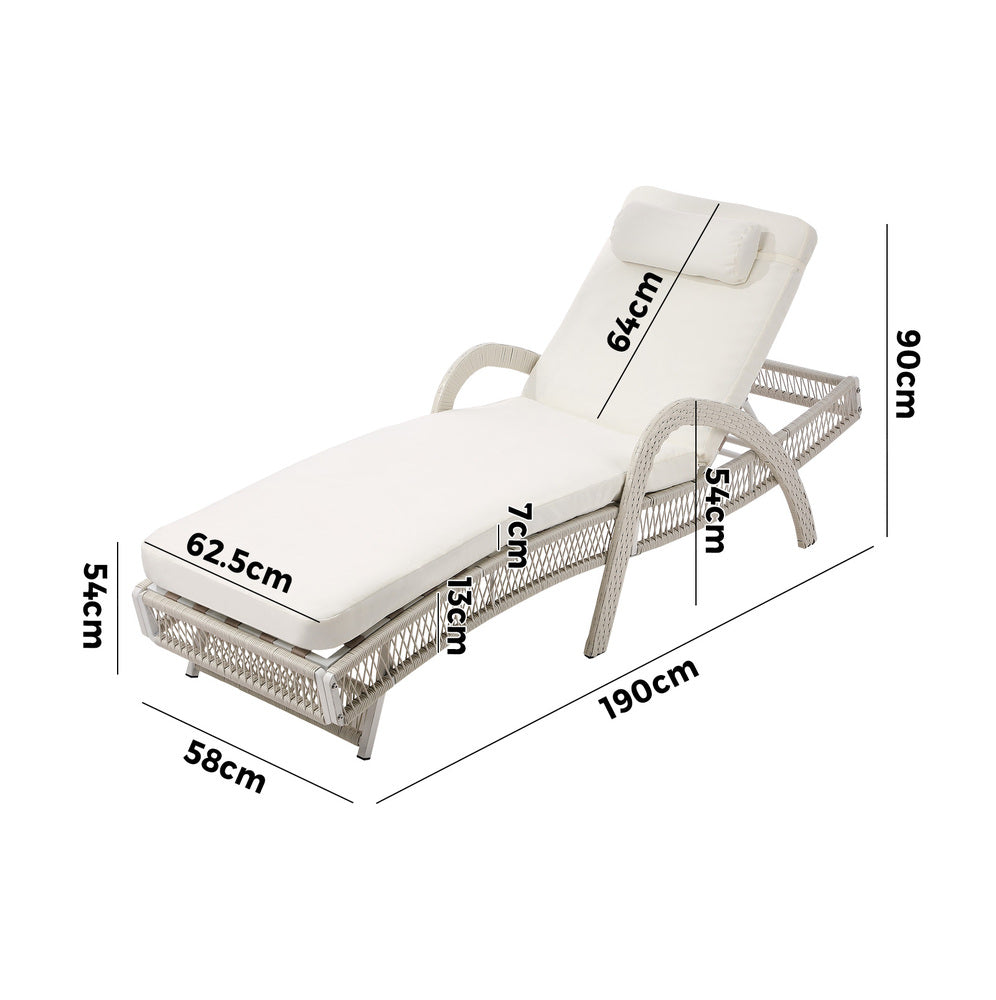 2PCS Outdoor Sun Lounge Wicker Bed Patio Furniture Beige&Grey