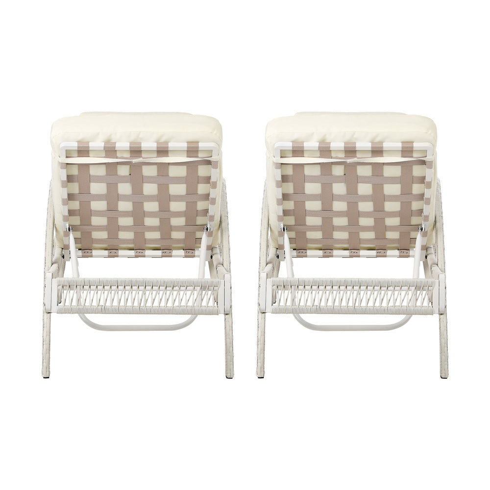 2PCS Outdoor Sun Lounge Wicker Bed Patio Furniture Beige&Grey