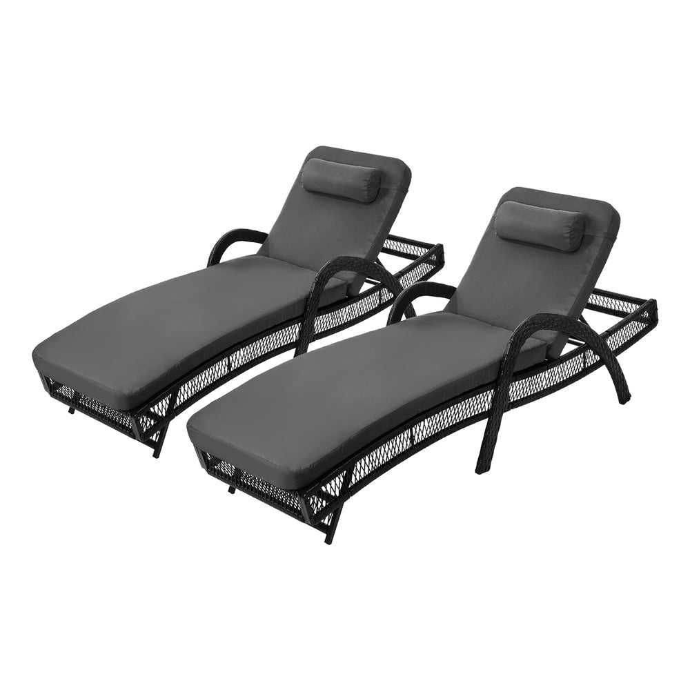 2PCS Outdoor Sun Lounge Wicker Bed Patio Furniture Beige&Grey
