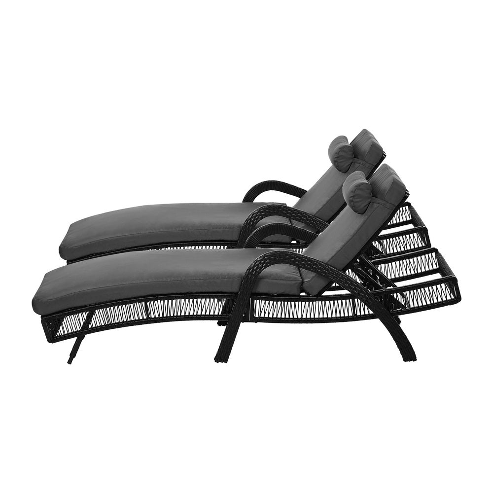 2PCS Outdoor Sun Lounge Wicker Bed Patio Furniture Beige&Grey