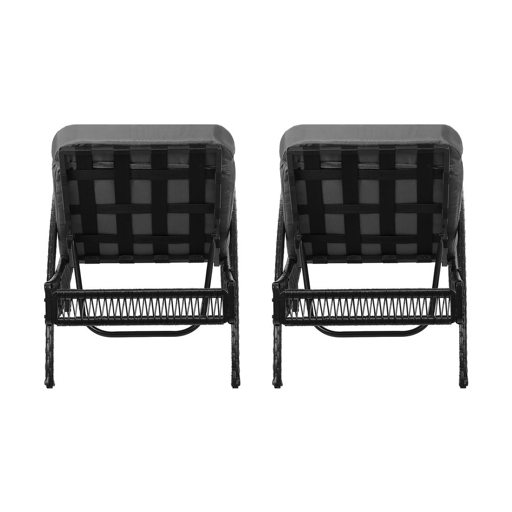 2PCS Outdoor Sun Lounge Wicker Bed Patio Furniture Beige&Grey