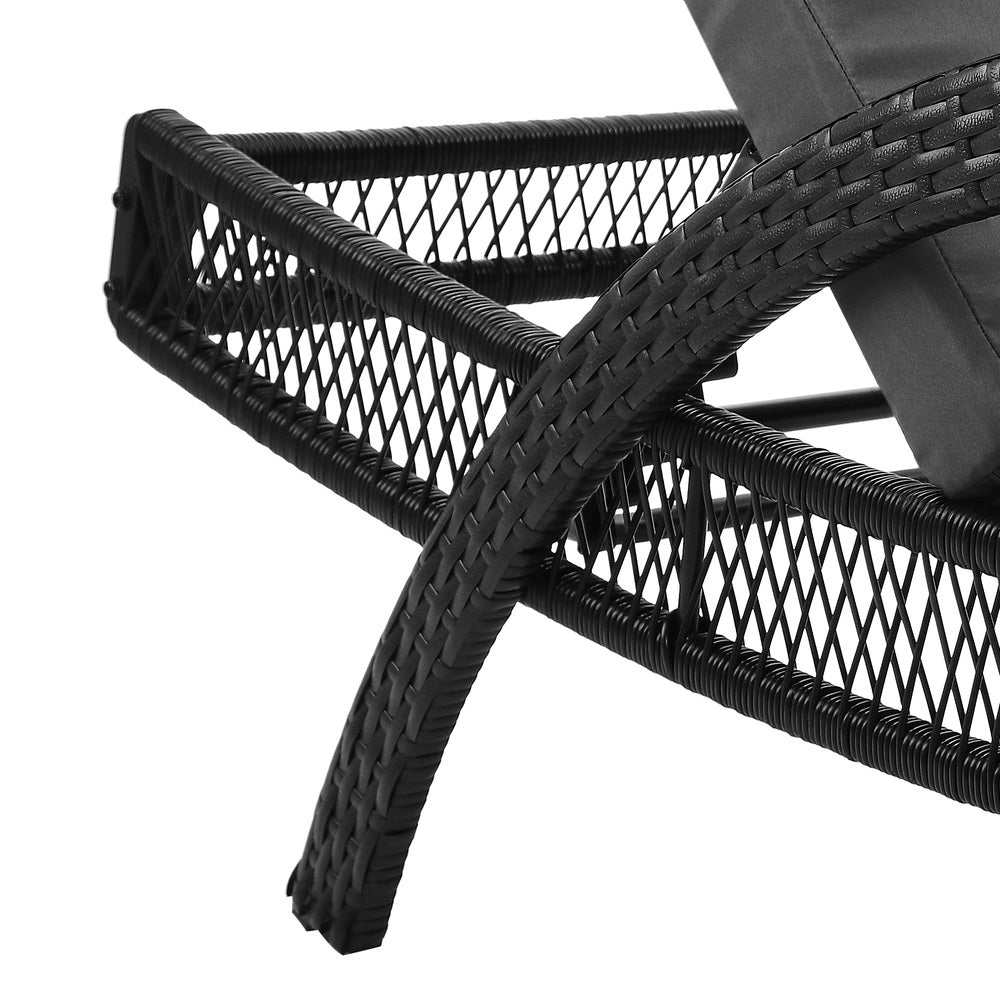 2PCS Outdoor Sun Lounge Wicker Bed Patio Furniture Beige&Grey