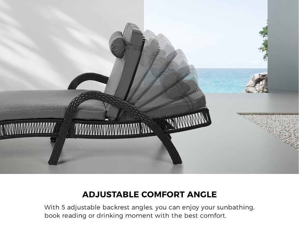 2PCS Outdoor Sun Lounge Wicker Bed Patio Furniture Beige&Grey