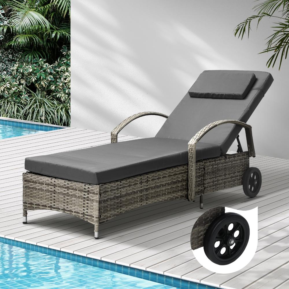 Wheeled Sun Lounger Day Bed Outdoor Setting Patio Furniture