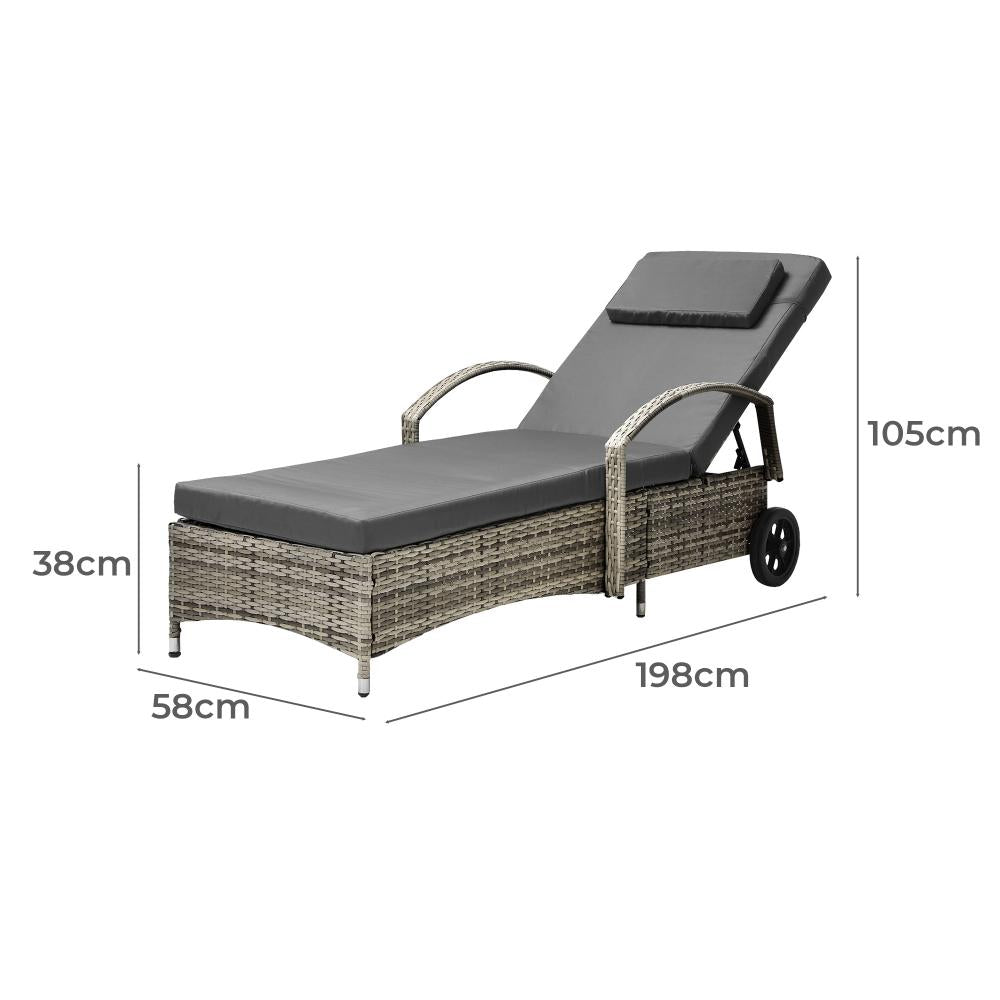 Wheeled Sun Lounger Day Bed Outdoor Setting Patio Furniture