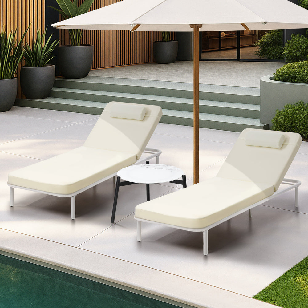 3PCS Sun Lounge Outdoor Lounger Set Table Chairs Beige & Grey