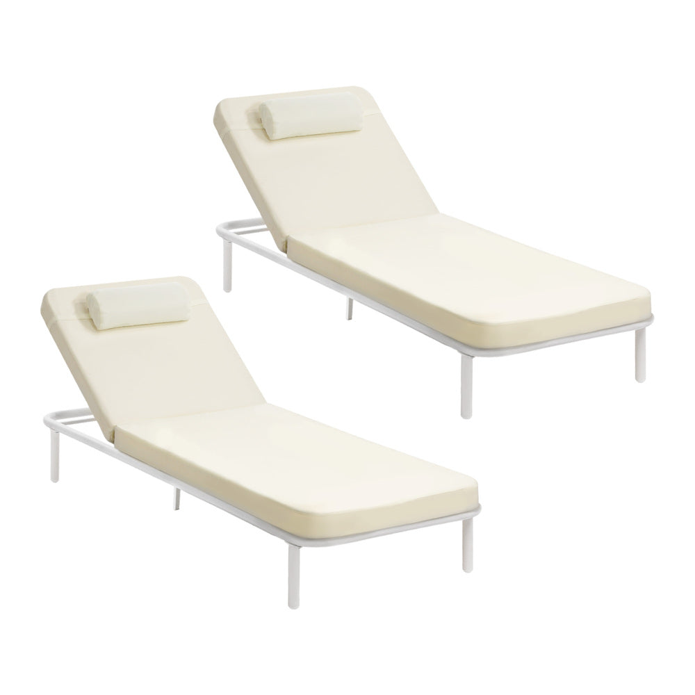2PCS Sun Lounge Outdoor Patio Furniture Setting Beige & Grey
