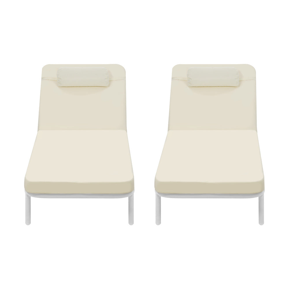 2PCS Sun Lounge Outdoor Patio Furniture Setting Beige & Grey