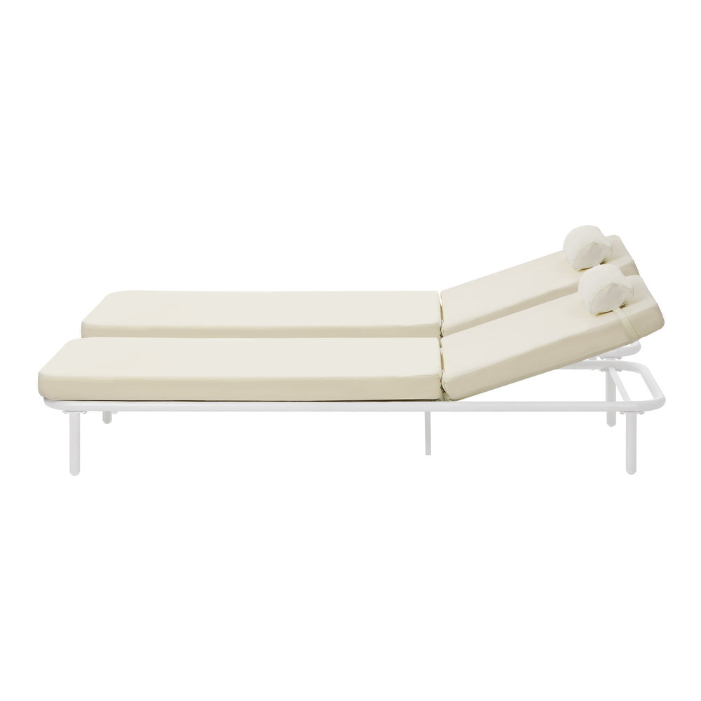 2PCS Sun Lounge Outdoor Patio Furniture Setting Beige & Grey