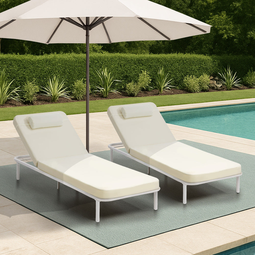 2PCS Sun Lounge Outdoor Patio Furniture Setting Beige & Grey