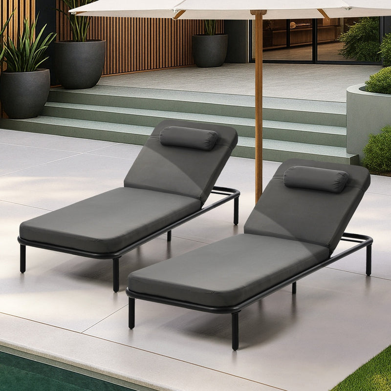 2PCS Sun Lounge Outdoor Patio Furniture Setting Beige & Grey, Beige colour