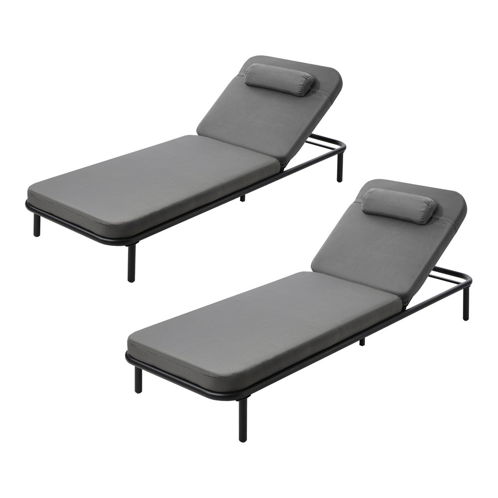 2PCS Sun Lounge Outdoor Patio Furniture Setting Beige & Grey