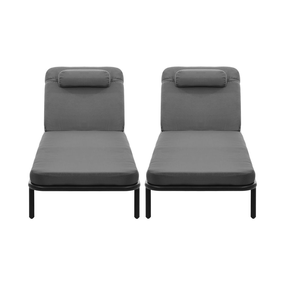 2PCS Sun Lounge Outdoor Patio Furniture Setting Beige & Grey
