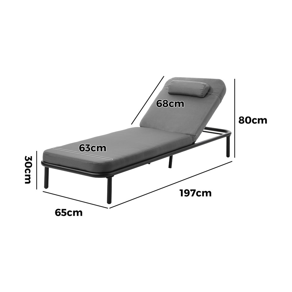2PCS Sun Lounge Outdoor Patio Furniture Setting Beige & Grey