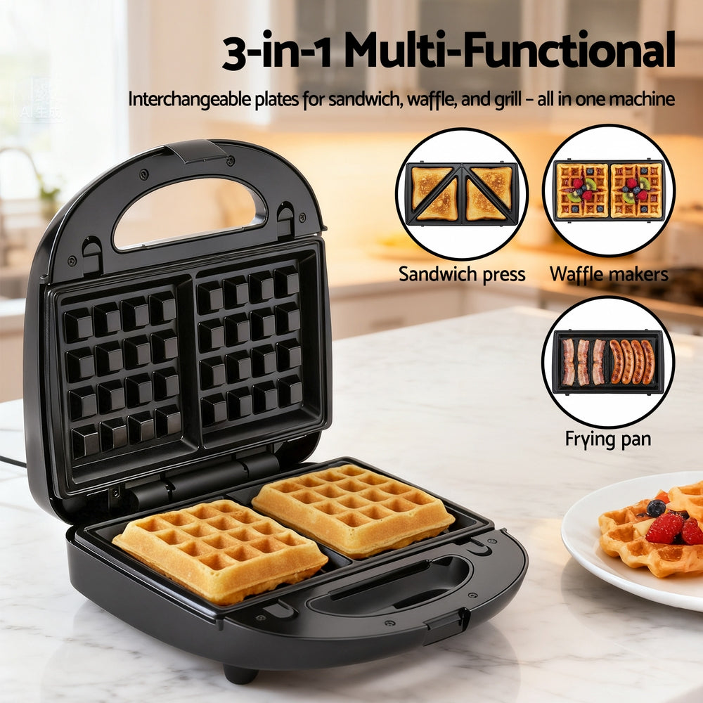 3-in-1 Sandwich Press Waffle Maker Panini Press Grill 850W