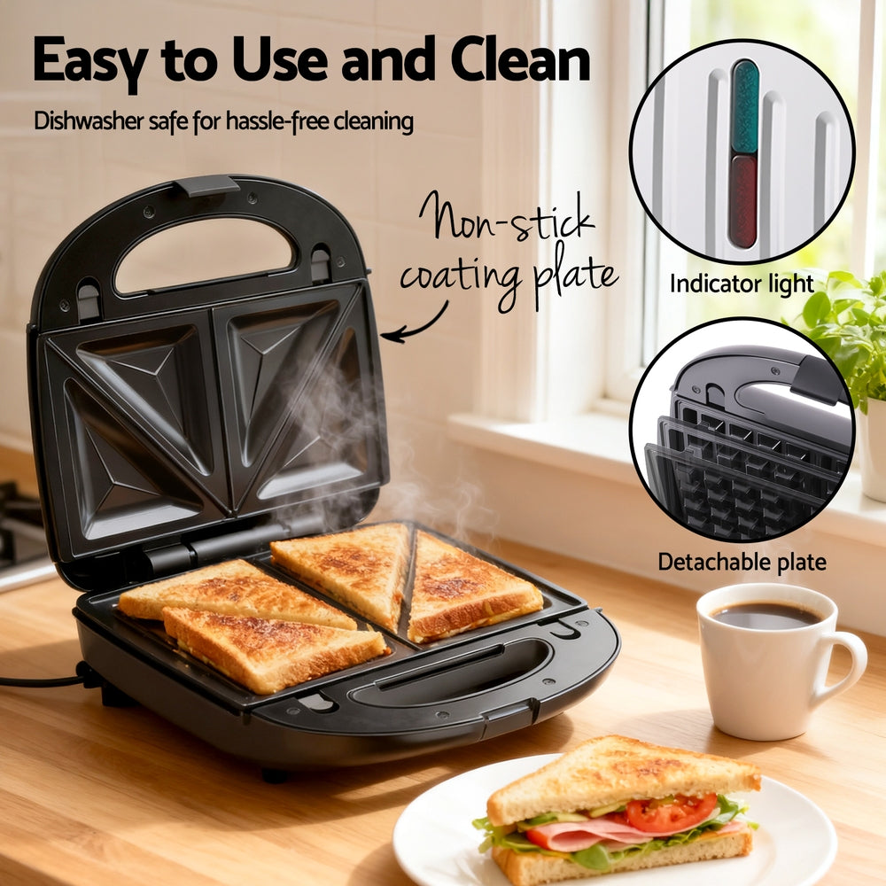 3-in-1 Sandwich Press Waffle Maker Panini Press Grill 850W