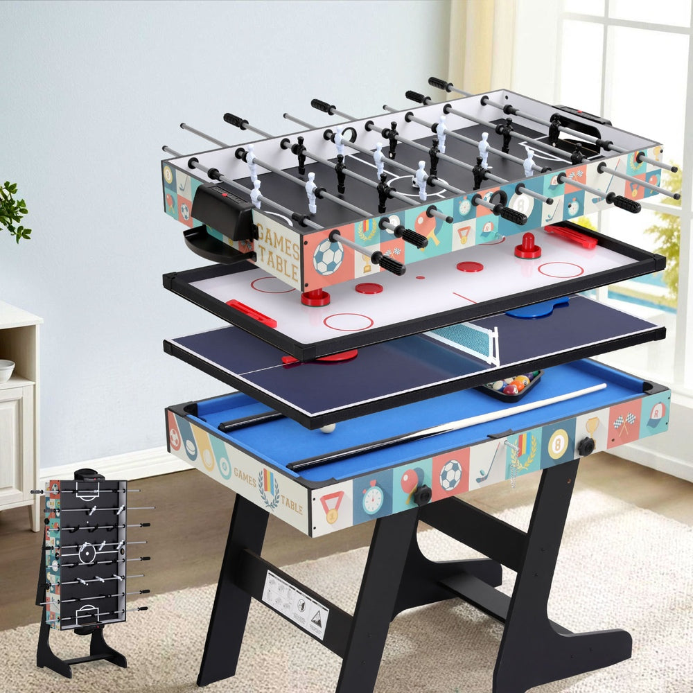 4-in-1 Soccer Table Foldable Game Foosball Table Tennis Pool Hockey, Activity Games