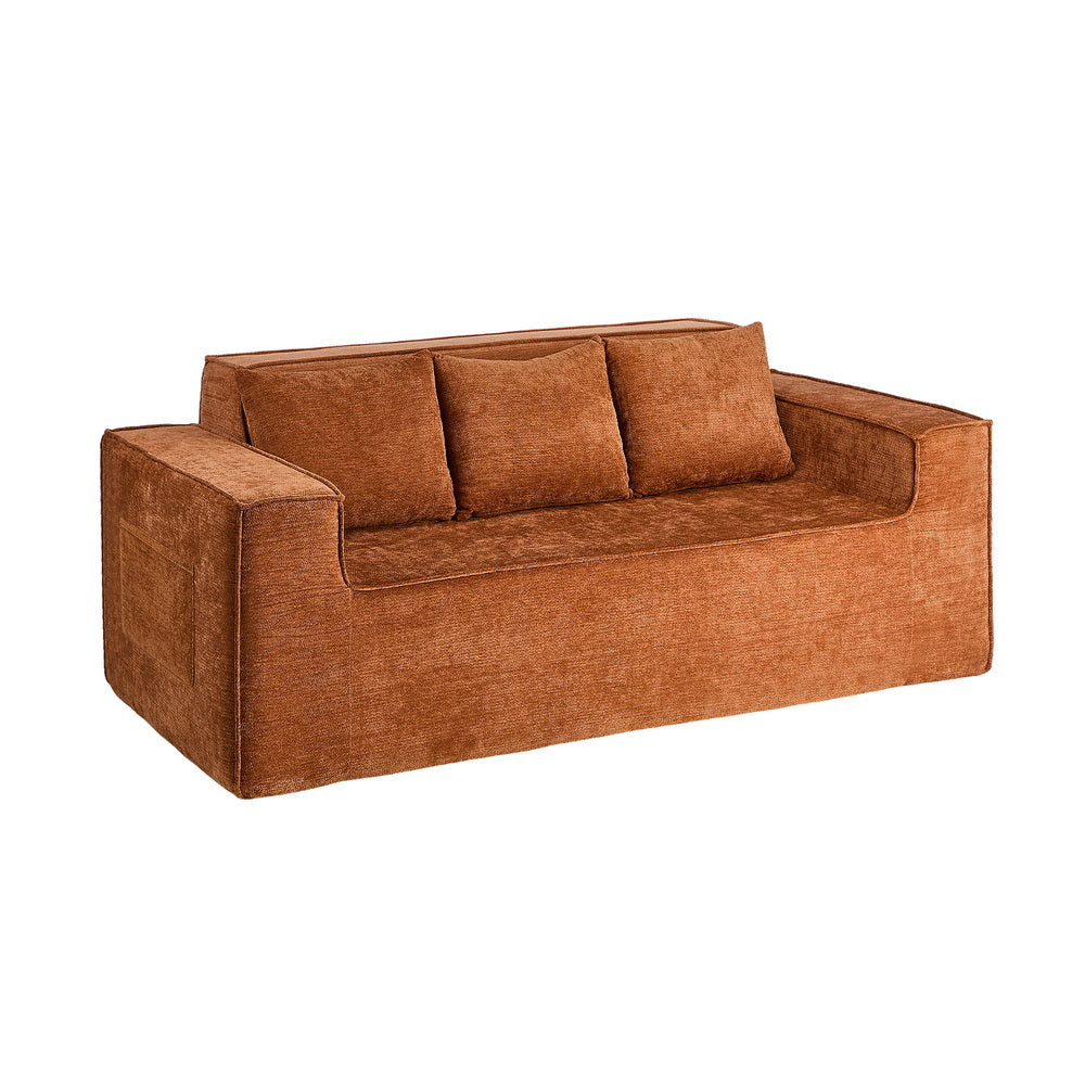 Compressed Sofa Box Couch 195cm Chenille Brown