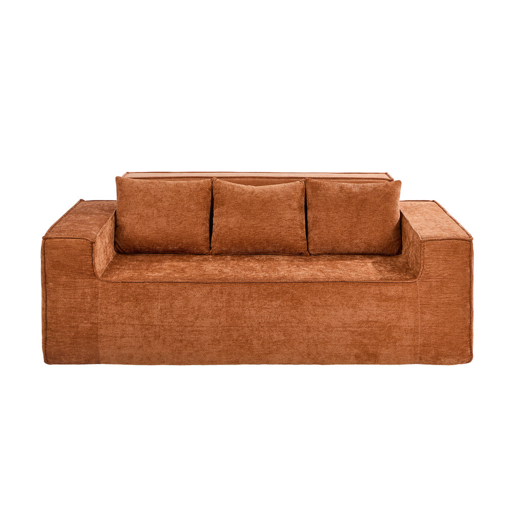 Compressed Sofa Box Couch 195cm Chenille Brown