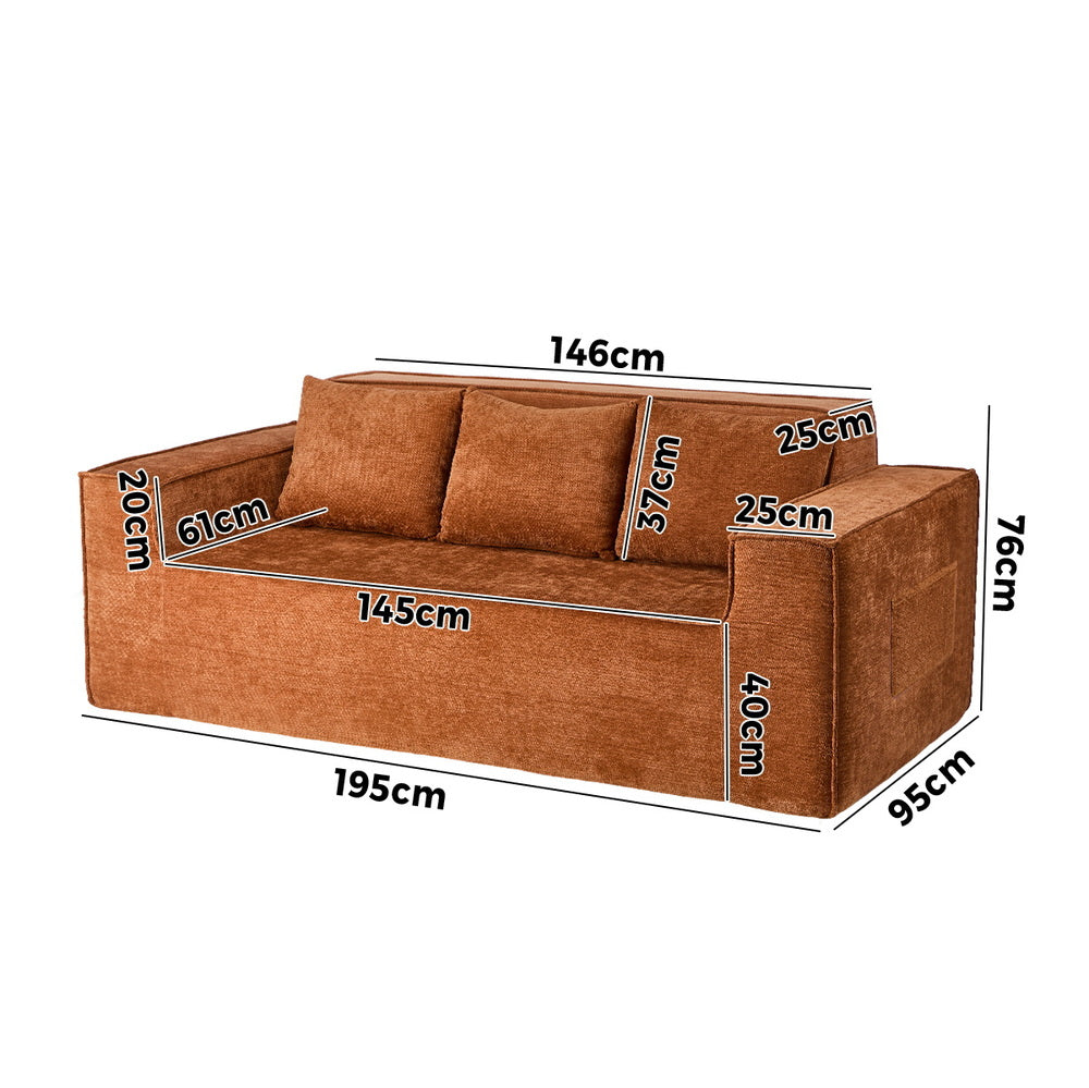 Compressed Sofa Box Couch 195cm Chenille Brown
