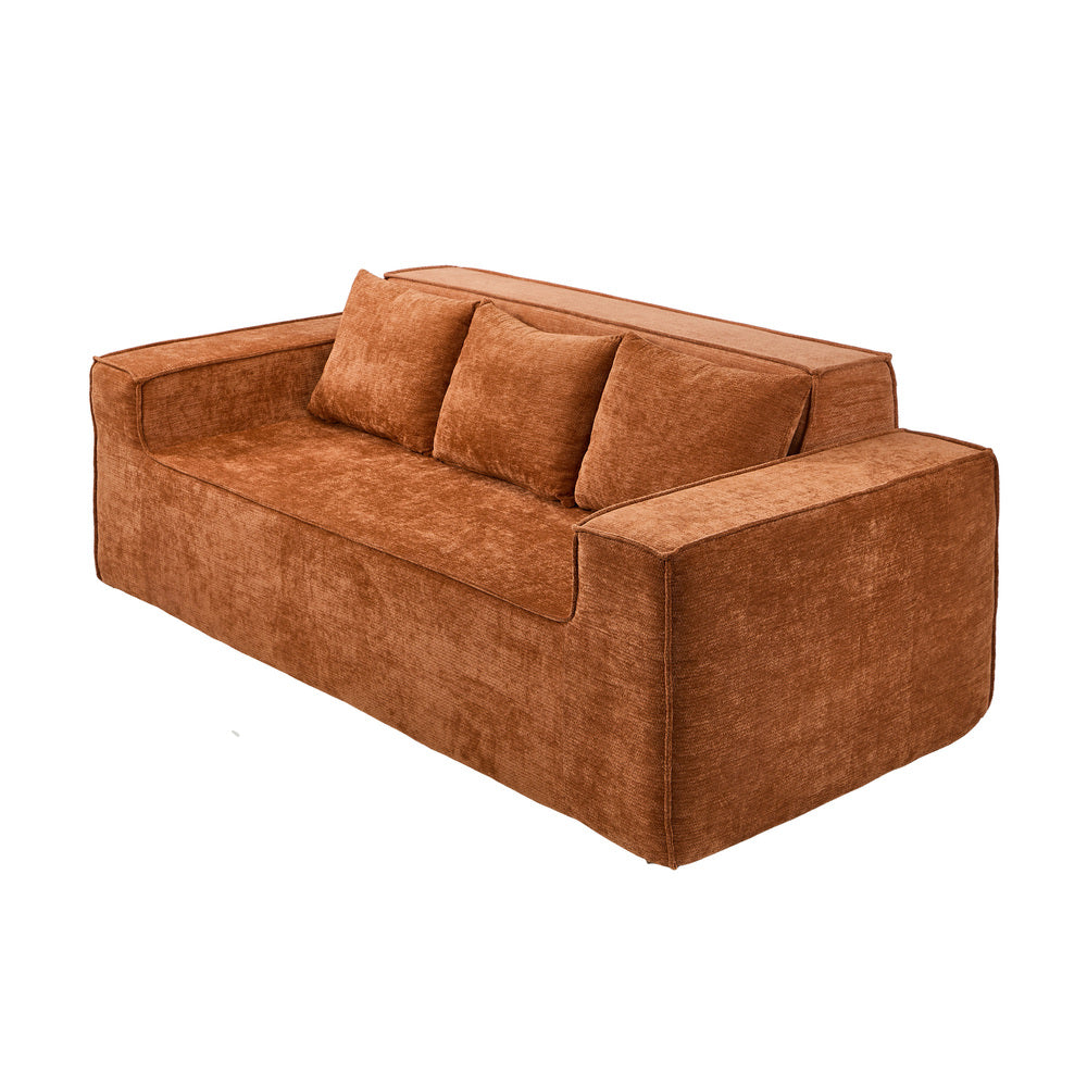 Compressed Sofa Box Couch 195cm Chenille Brown