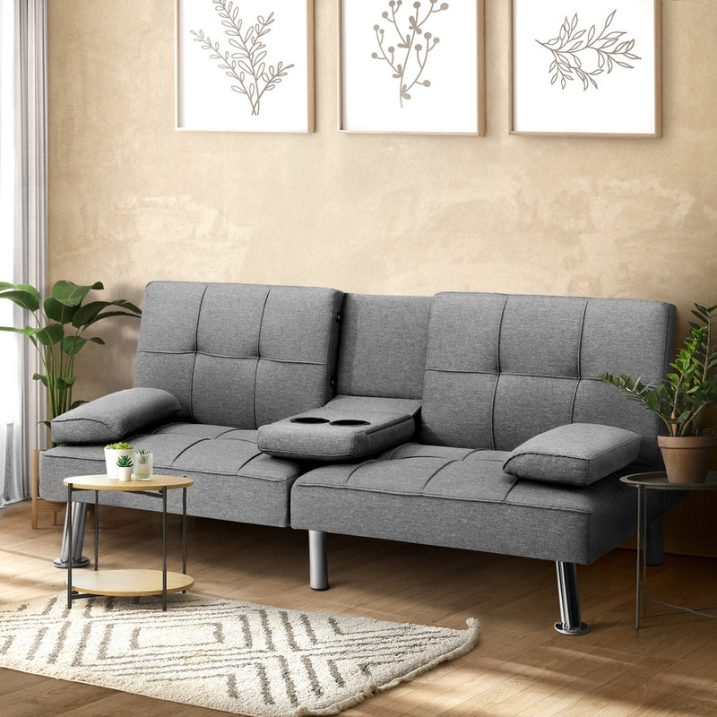 3 Seater Sofa Bed with Cup Holders Fabric/Leather, 3 Seater