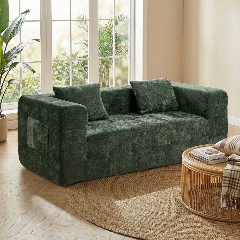 Compressed Sofa Box Button Tuft Couch Chenille