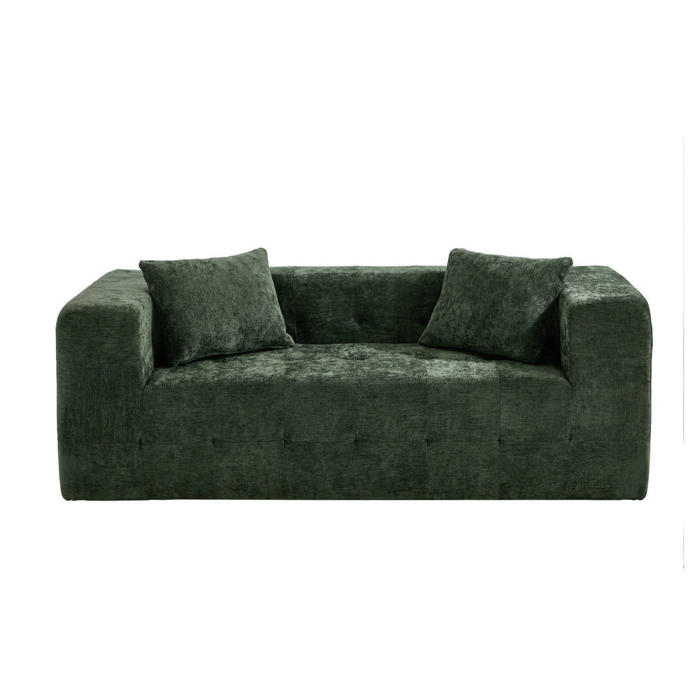 Compressed Sofa Box Button Tuft Couch Chenille