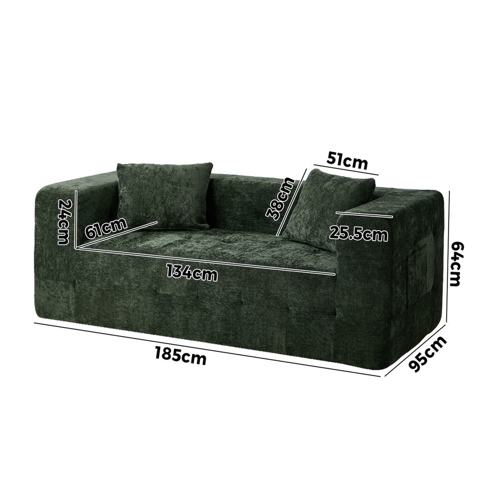 Compressed Sofa Box Button Tuft Couch Chenille