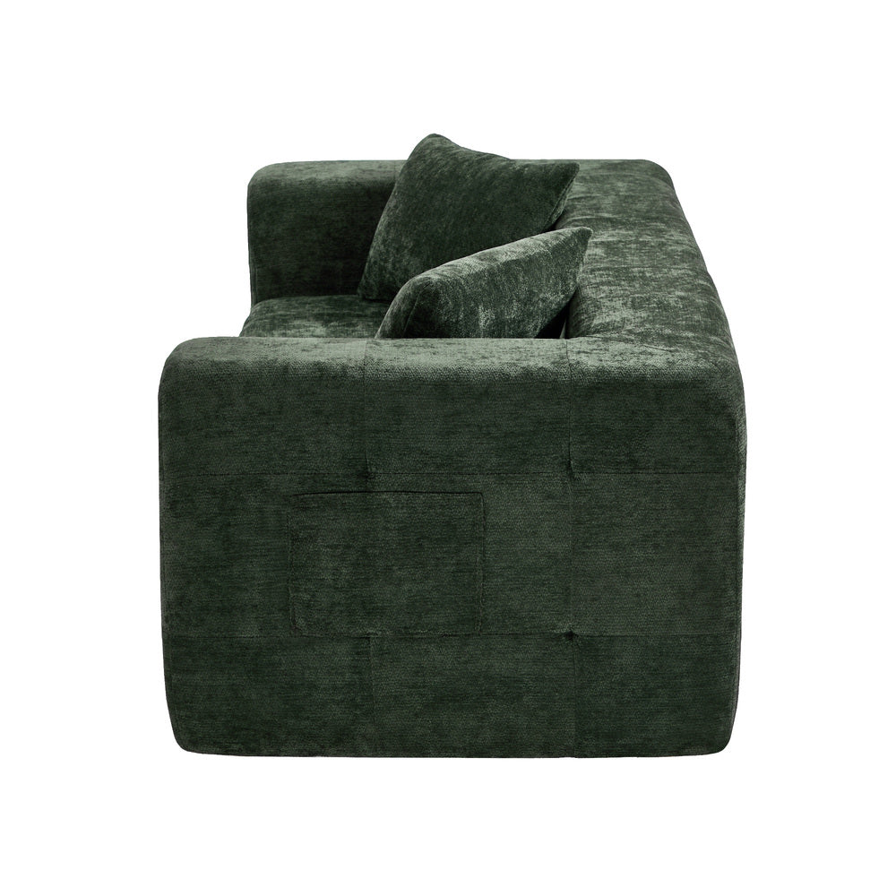 Compressed Sofa Box Button Tuft Couch Chenille