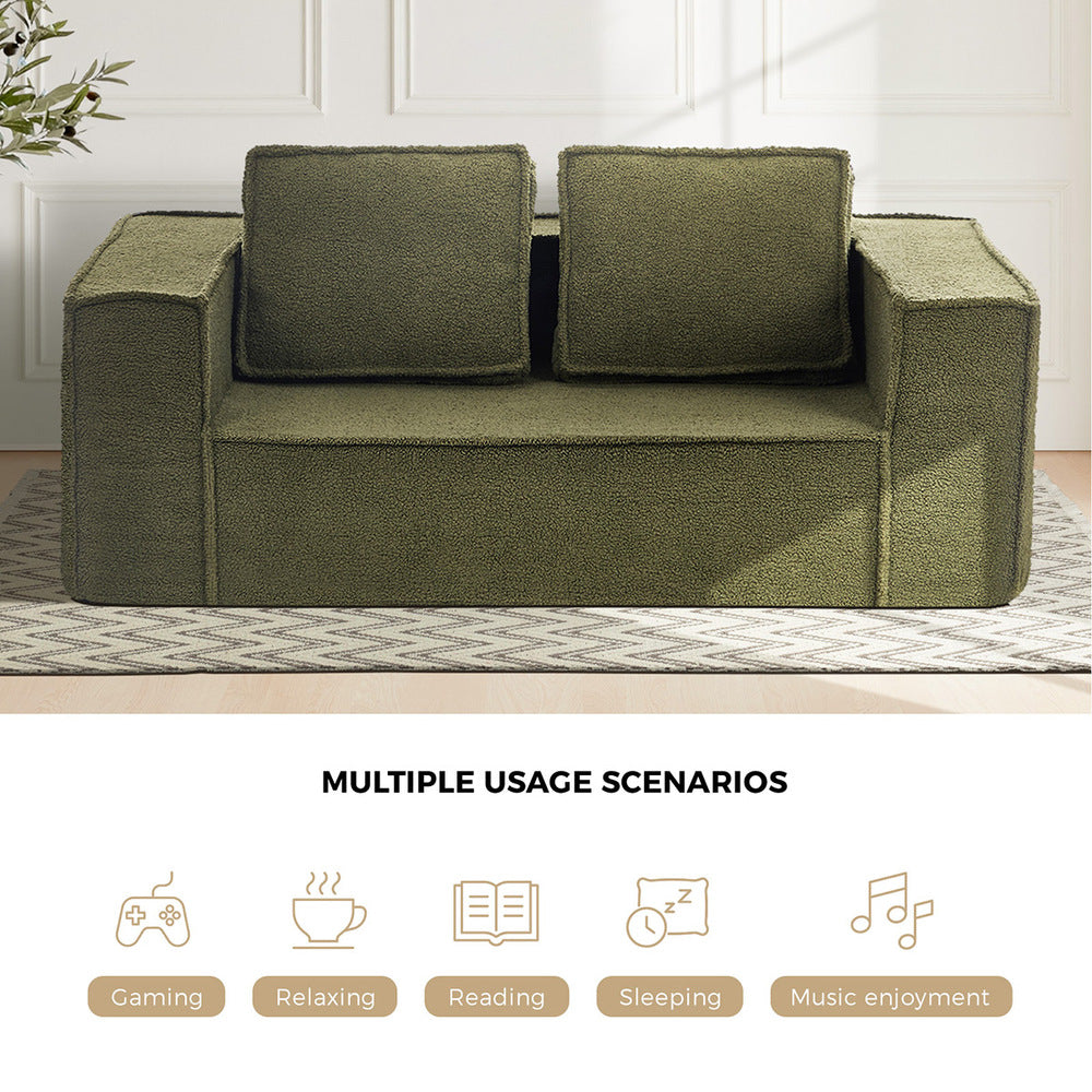 2-Seater Compressed Sofa in a Box Couch Sherpa - Green