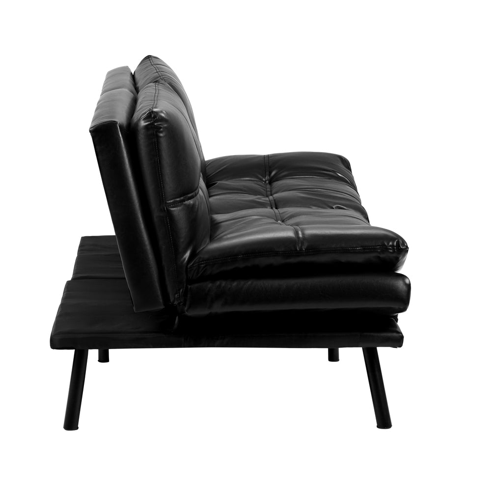 Sofa Bed Futon Lounge Couch Convertible Leather 3-Seater Black