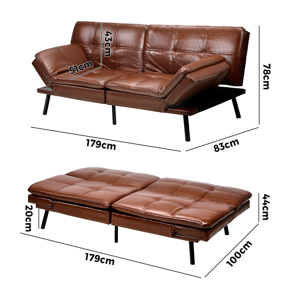 Sofa Bed 3-Seater Convertible Leather Brown