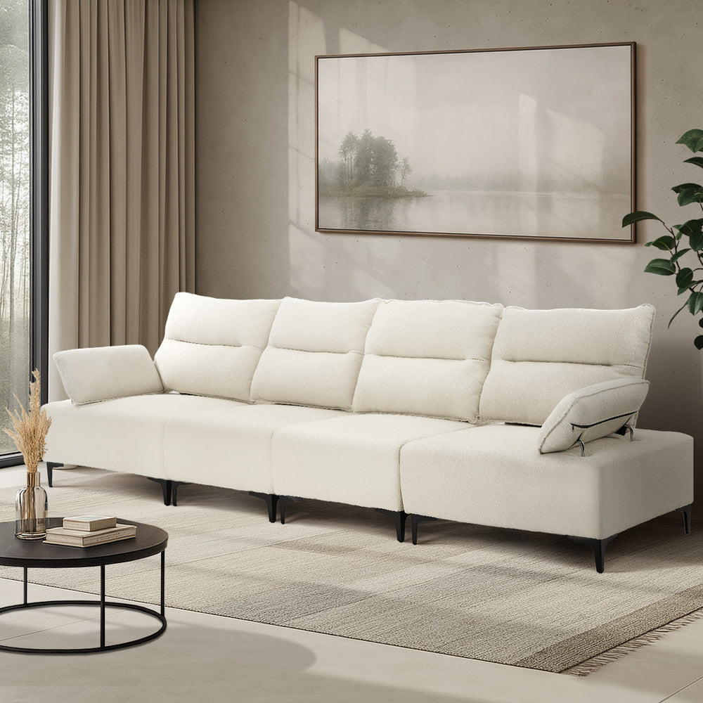 4 Seater Sofa Couch Chenille Adjustable Armrest Chair Beige