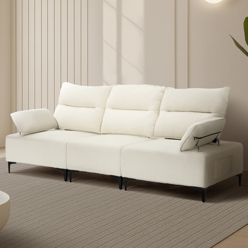 3 Seater Couch Sofa Chenille Adjustable Armrest Beige