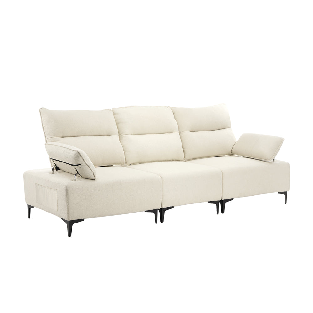 3 Seater Couch Sofa Chenille Adjustable Armrest Beige