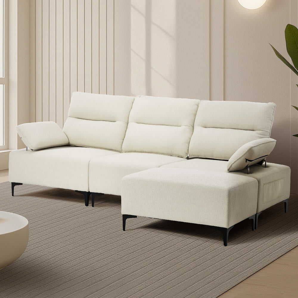 4 Seater Chenille Modular Sofa Adjustable Armrest Ottoman