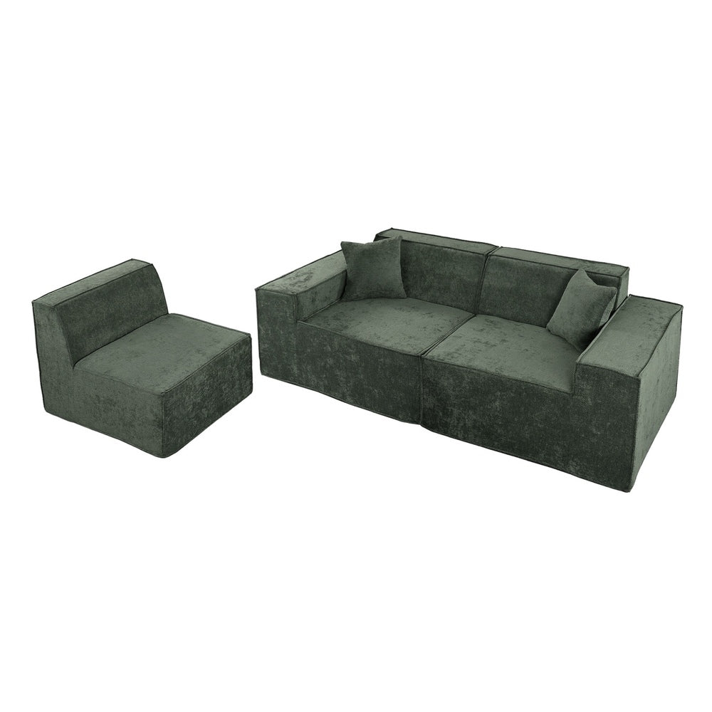 300cm Modular Sofa Compressed Convertible Chenille Green