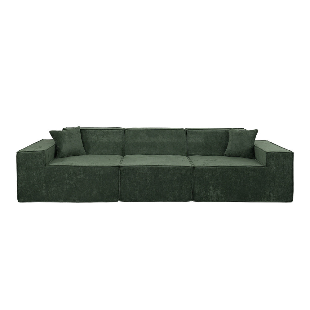 300cm Modular Sofa Compressed Convertible Chenille Green