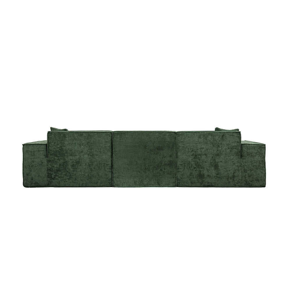 300cm Modular Sofa Compressed Convertible Chenille Green