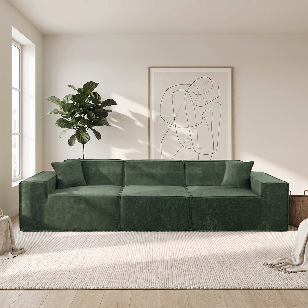300cm Modular Sofa Compressed Convertible Chenille Green