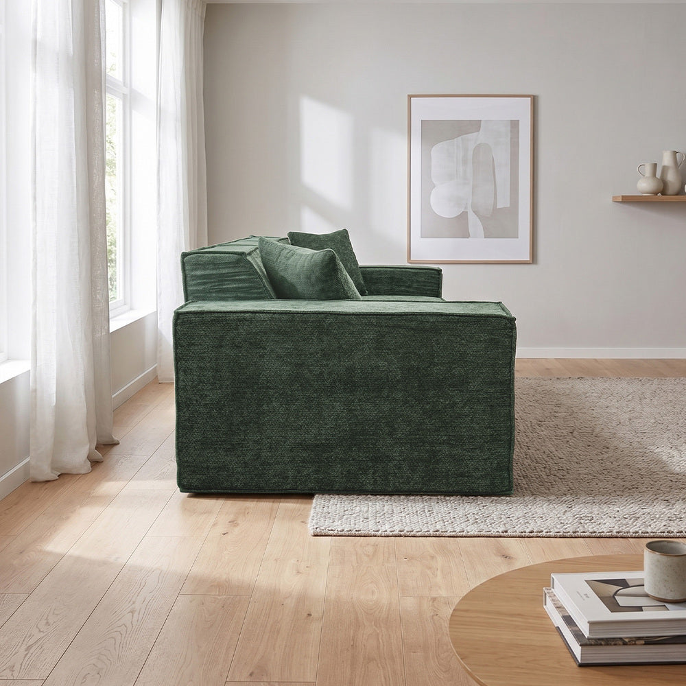 300cm Modular Sofa Compressed Convertible Chenille Green